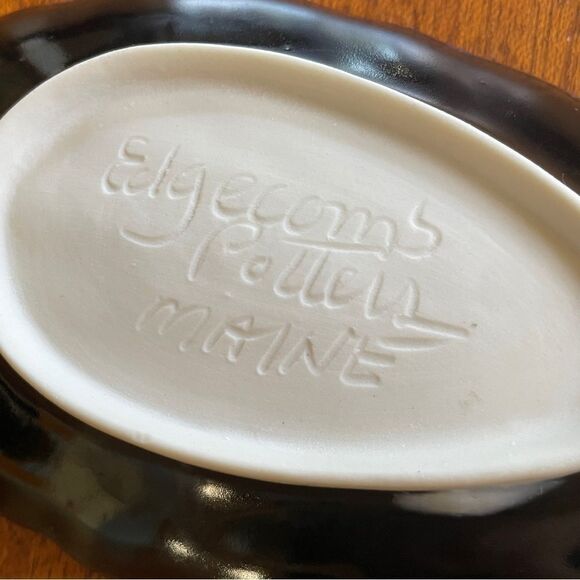 Edgecomb Potters Maine Shell Variegated Dish Blue Cream With Crystalline Glaze - Picture 8 of 12